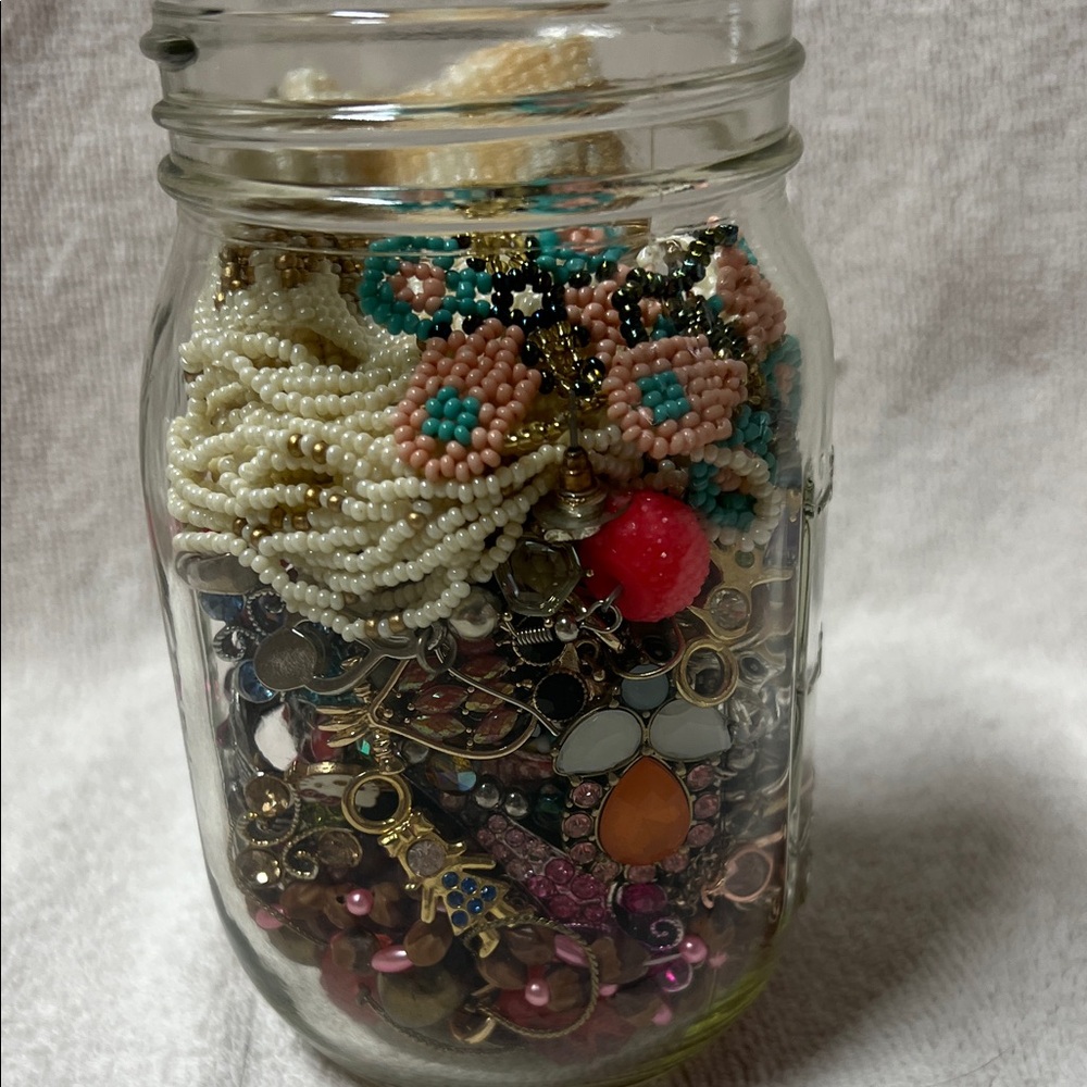 Assorted Jewelry in Mason Jar